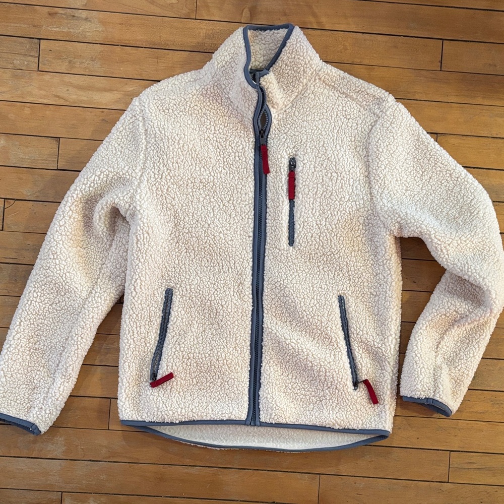 EUC Cream Sherpa Jacket with Blue Trim